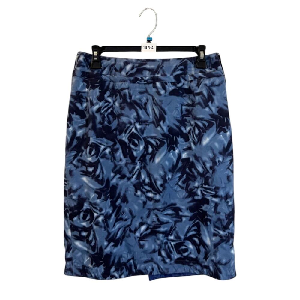 Lafayette 148 New York Petite Pencil Floral Skirt Women's Size 8P Blue Zip